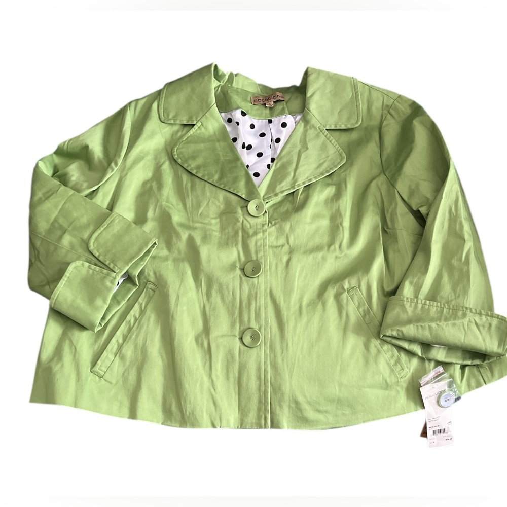 NWT NOTATIONS LIME GREEN CROP JACKET DOT LINING TRENDY SCHOOL COAT BLAZER size L